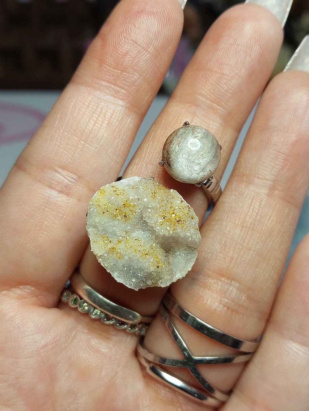 ⚒️ Spirit Crystal Cluster & Garden Quartz Duo Copper Specimen Ring